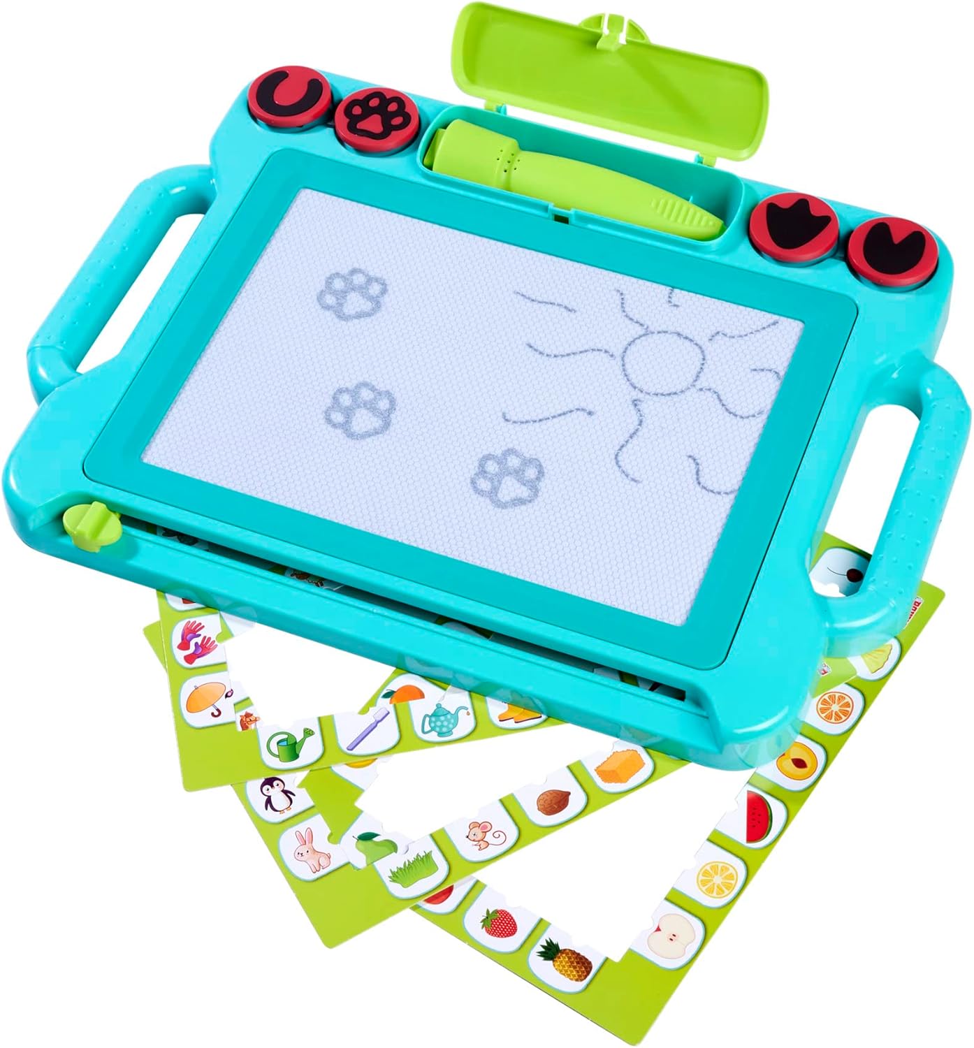 Simba 106334629038 - Art & Fun Stampy Tekenbord met Sound Pen - Art & Fun Tekenbord Speelgoed Speelgoed met Vier Dierstempels en Pen met Geluid, Afmetingen: 41x29 cm, Vanaf 3 jaar