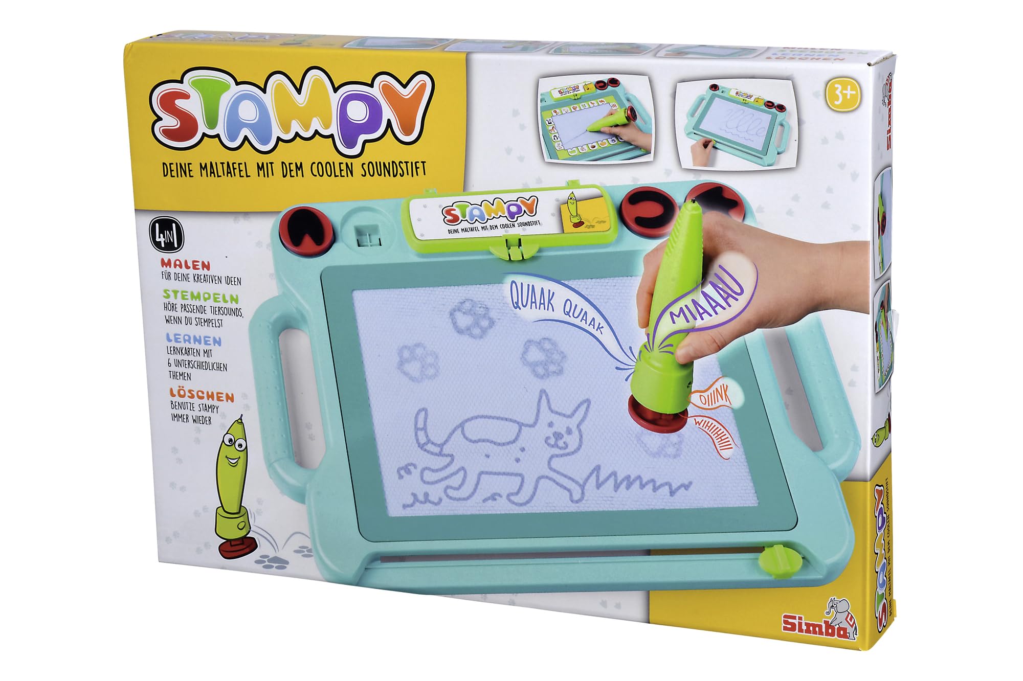 Simba 106334629038 - Art & Fun Stampy Tekenbord met Sound Pen - Art & Fun Tekenbord Speelgoed Speelgoed met Vier Dierstempels en Pen met Geluid, Afmetingen: 41x29 cm, Vanaf 3 jaar