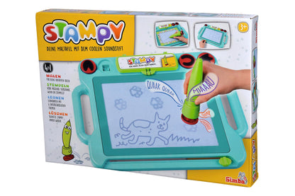 Simba 106334629038 - Art & Fun Stampy Tekenbord met Sound Pen - Art & Fun Tekenbord Speelgoed Speelgoed met Vier Dierstempels en Pen met Geluid, Afmetingen: 41x29 cm, Vanaf 3 jaar