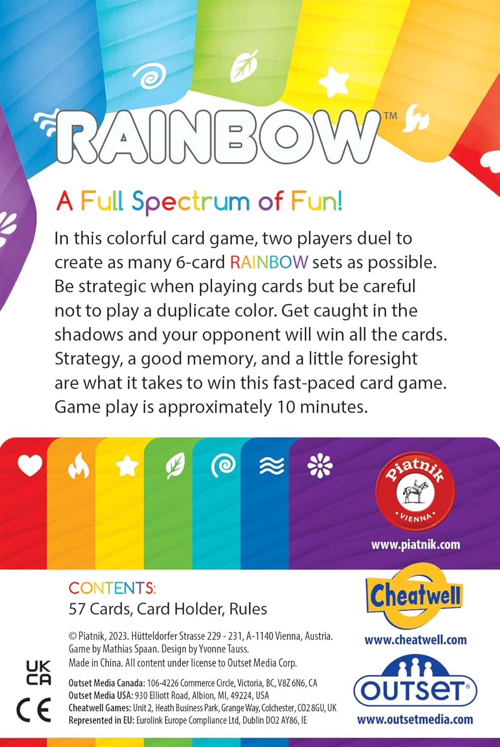Outset Media Rainbow - A Strategic Two Player Game - Be The First to Create 6-Card Rainbow Sets - Ages 7 and up