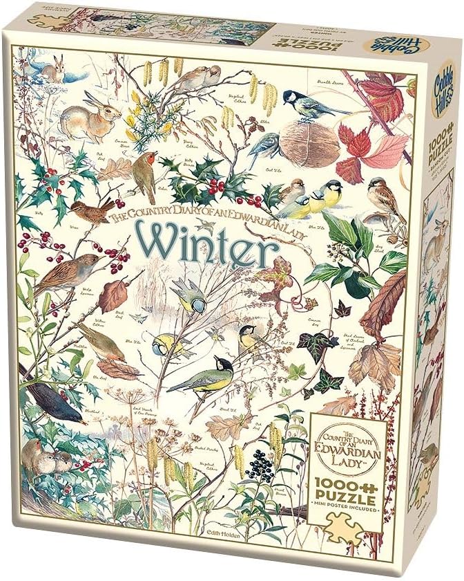 Cobble Hill 1000 Piece Puzzle Birds Country Diary: Winter-Sample Poster Included, Soft Blues, Bright Greens