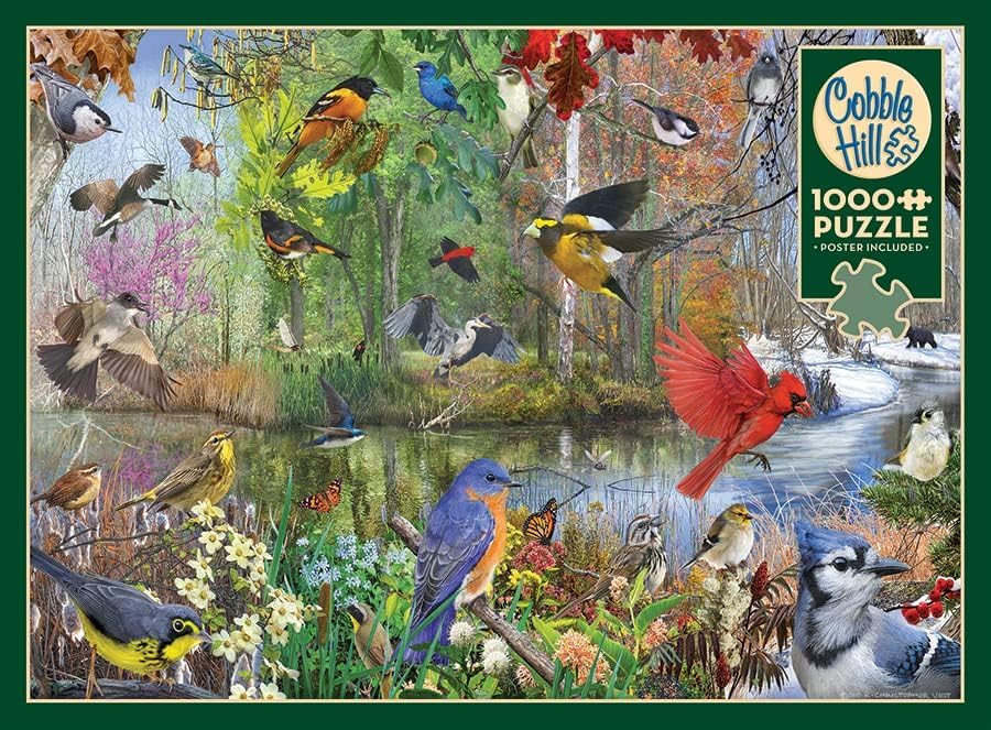 Cobble Hill 1000 Piece Puzzle Birds of The Season-Sample Poster Included