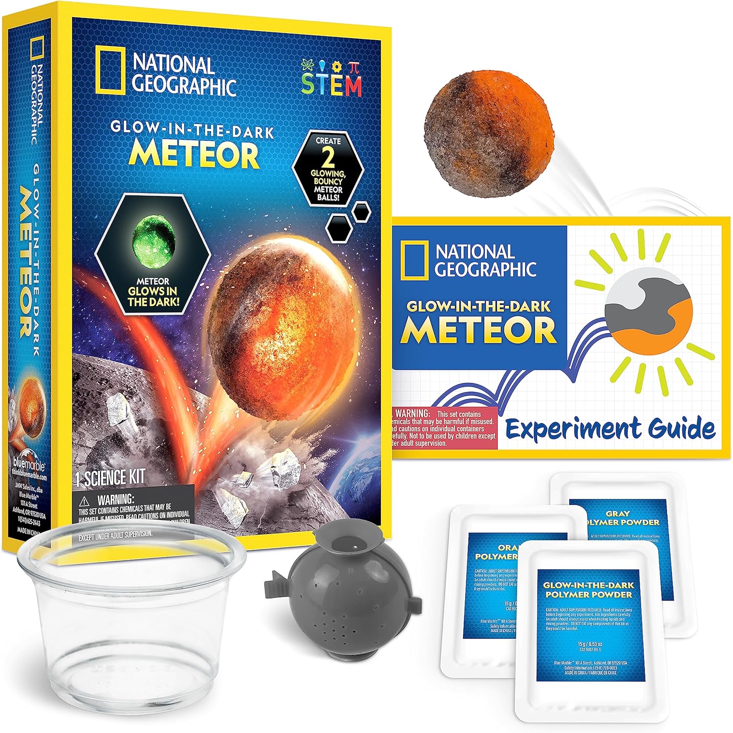 National Geographic Glow In The Dark Meteor Bouncy Balls for Kids - Thrilling Space Ball Craft Kit Creates 2 Jumping Balls for Kids Toys | STEM Educational Science Kits Space Gifts for 8+ Year Olds
