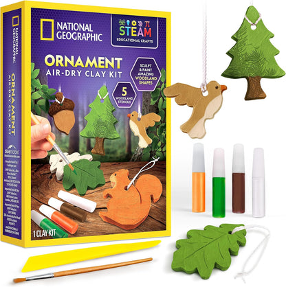 National Geographic Ornament Air Dry Clay for Kids - Kids Arts and Crafts with Modelling Clay, Stencils and Clay Tools | STEM Activity Self Hardening Clay Gifts for 8+ Year Old Boys and Girls