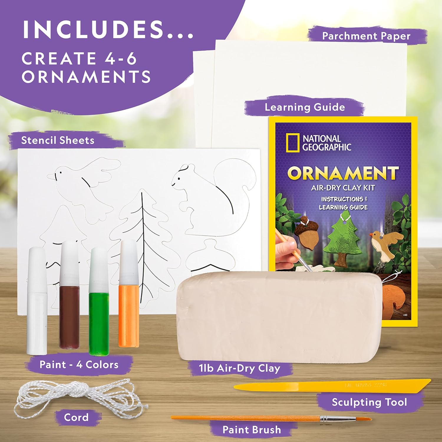 National Geographic Ornament Air Dry Clay for Kids - Kids Arts and Crafts with Modelling Clay, Stencils and Clay Tools | STEM Activity Self Hardening Clay Gifts for 8+ Year Old Boys and Girls