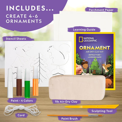 National Geographic Ornament Air Dry Clay for Kids - Kids Arts and Crafts with Modelling Clay, Stencils and Clay Tools | STEM Activity Self Hardening Clay Gifts for 8+ Year Old Boys and Girls