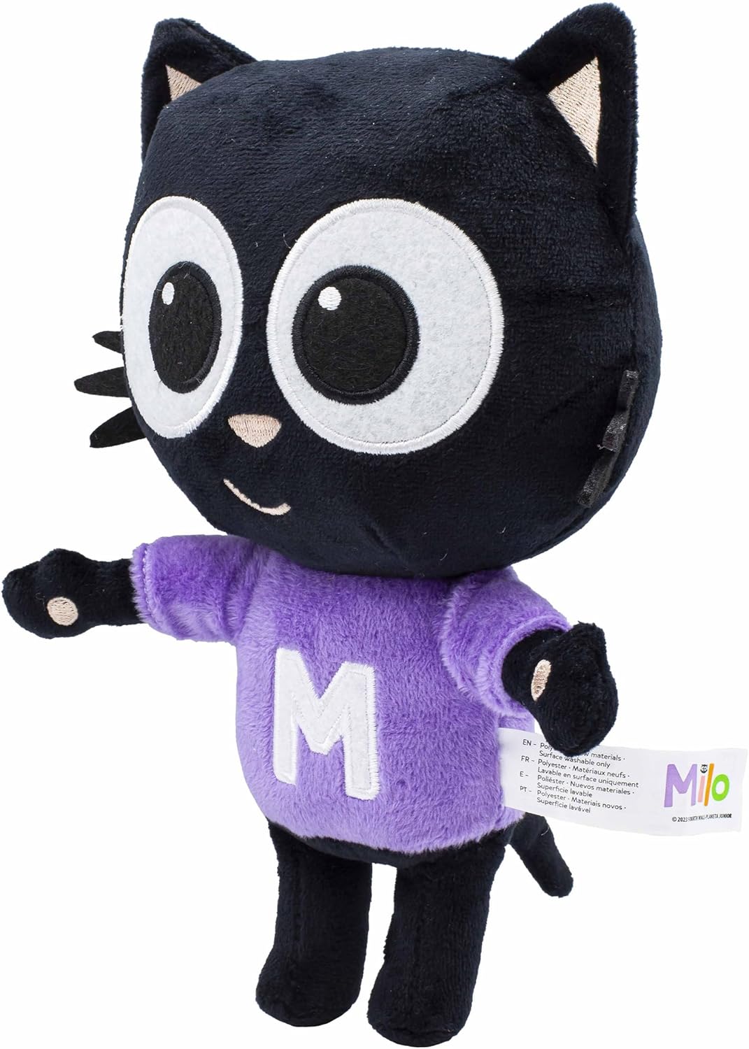 BANDAI Milo Black Cat Plush Toys - 20cm Everyday Milo Cat Teddy from the Milo Animated Series | Cute and Cuddly Boys and Girls Toys with Soft Touch Material | Adorable Cartoon Cat Toys for Kids