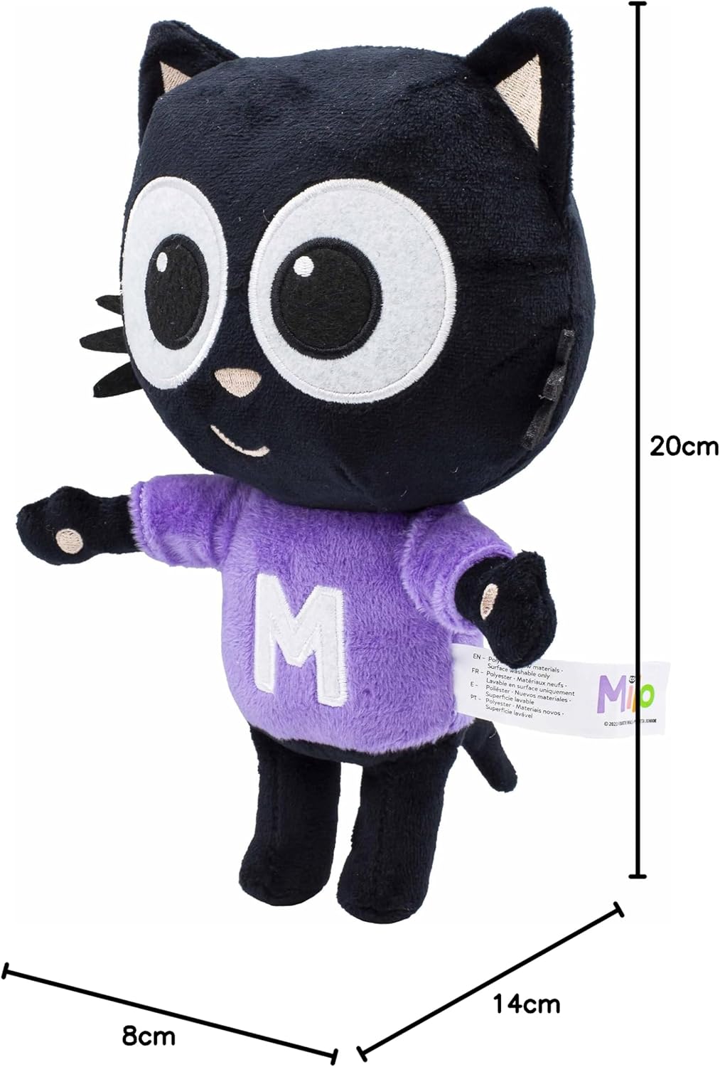 BANDAI Milo Black Cat Plush Toys - 20cm Everyday Milo Cat Teddy from the Milo Animated Series | Cute and Cuddly Boys and Girls Toys with Soft Touch Material | Adorable Cartoon Cat Toys for Kids