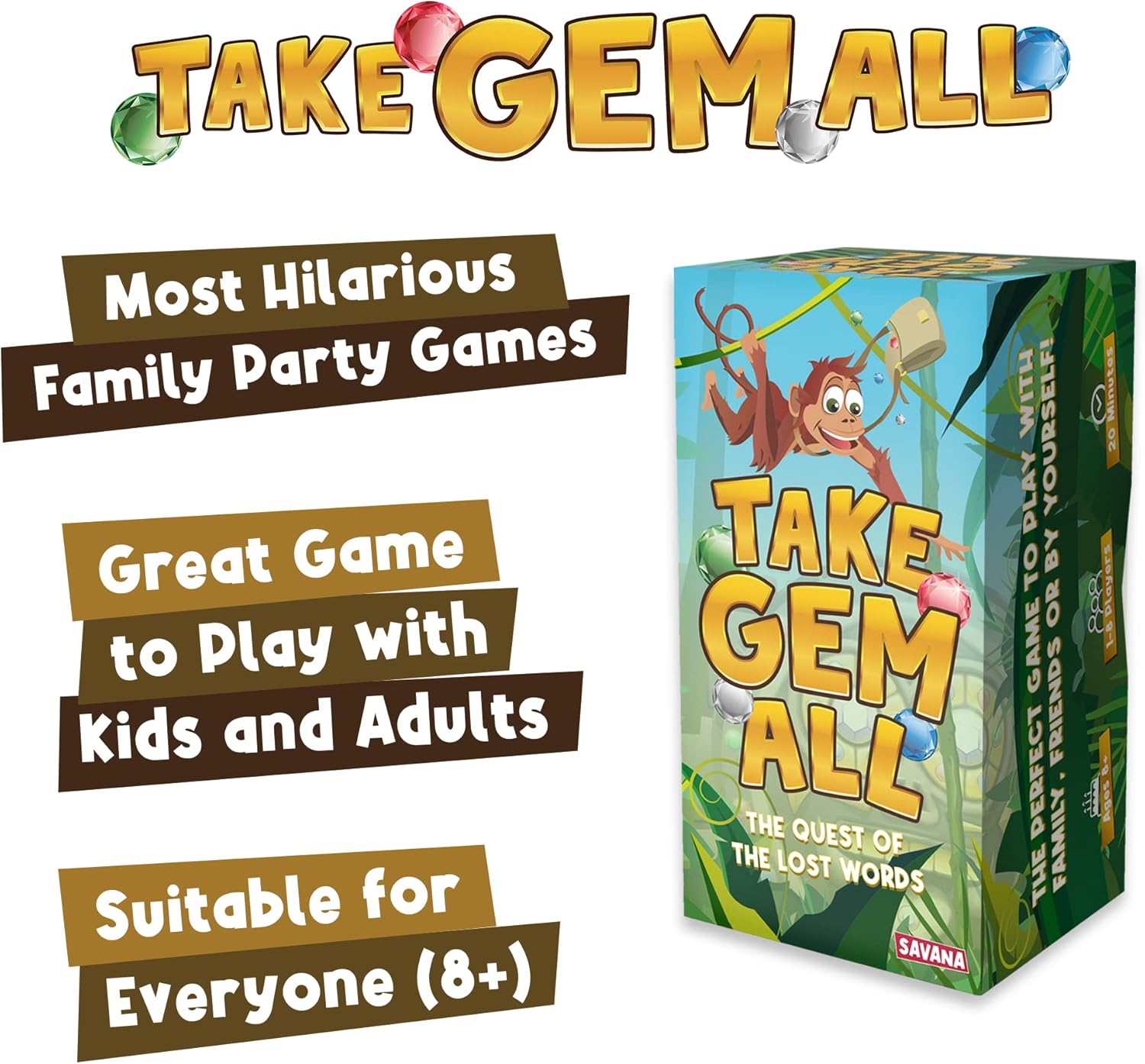 SAVANA Take Gem All - Hilarious Categories Board Games for Family Night | Family Games for Kids and Adults | Party Games from 1 to 8 Players