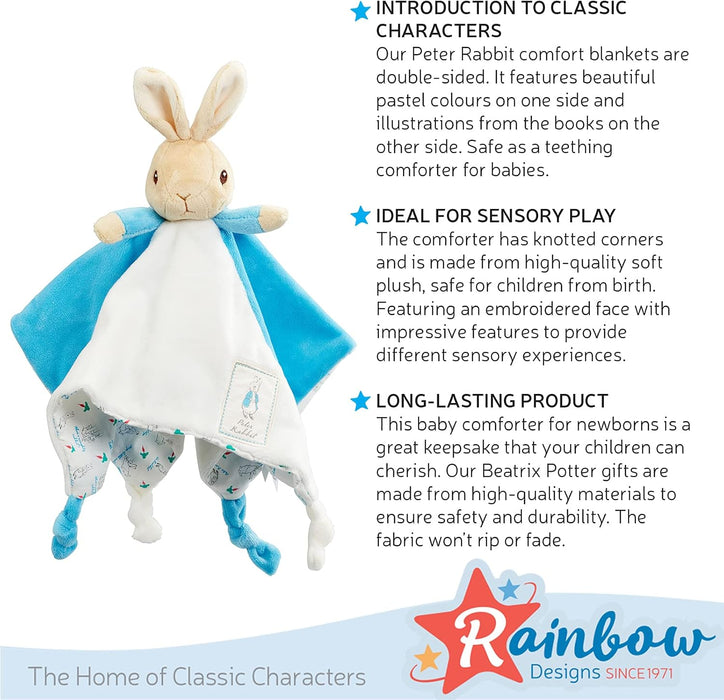 Official Peter Rabbit Comfort Blanket - Beatrix Potter Soft Toy for Babies and Toddlers