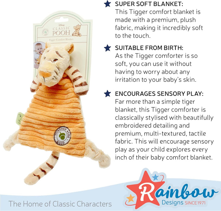 Rainbow Designs Tigger Comfort Blanket - Baby Comforter Present, Tigger Winnie the Pooh Friends From Hundred Acre Wood, Winnie The Pooh Blanket & Classic Eeyore Ring Rattle, White