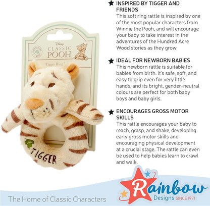 Rainbow Designs Winnie The Pooh Tigger Rattle - Official Disney Newborn Gift for Babies