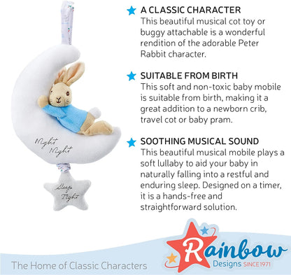 Rainbow Designs PO1501 Beatrix Potter Night Musical Peter Rabbit Toy,White