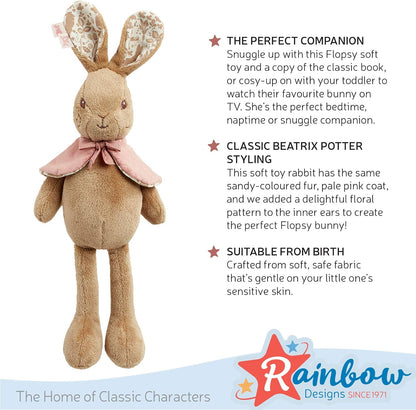 Rainbow Designs Flopsy Bunny Cuddly Toy - Beatrix Potter Rabbit Soft Toy - Super Soft Plush Teddy - Peter Rabbit Gift for Toddlers and Babies