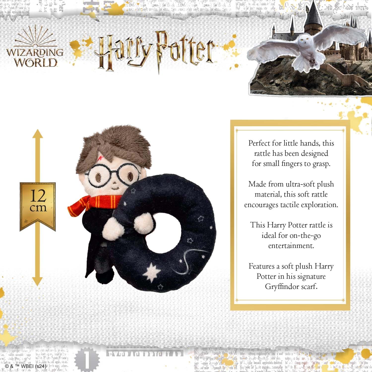 Rainbow Designs Harry Potter Plush Baby Rattle - Soft Sensory Toy for Newborns – Suitable from Birth Ring Rattle for Early Development - Playtime and On-The-Go Companion