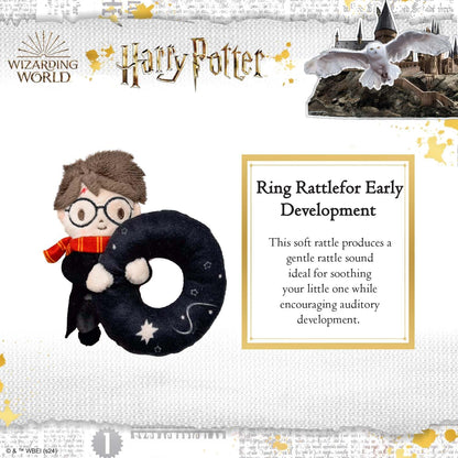 Rainbow Designs Harry Potter Plush Baby Rattle - Soft Sensory Toy for Newborns – Suitable from Birth Ring Rattle for Early Development - Playtime and On-The-Go Companion