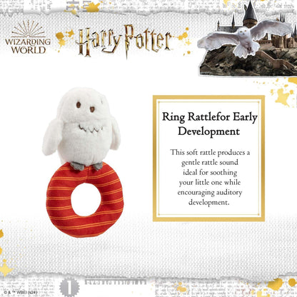 Rainbow Designs Harry Potter Hedwig Plush Baby Rattle - Soft Sensory Toy for Newborns – Suitable from Birth Ring Rattle for Early Development – Playtime and On-The-Go Companion