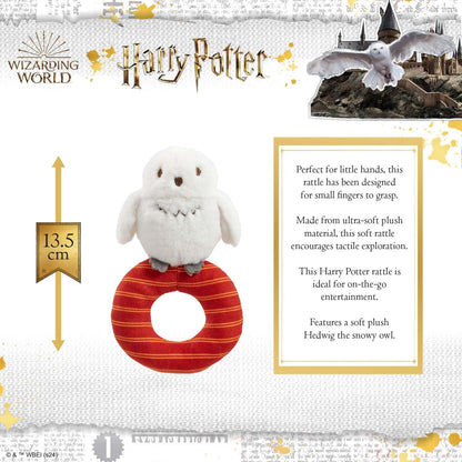 Rainbow Designs Harry Potter Hedwig Plush Baby Rattle - Soft Sensory Toy for Newborns – Suitable from Birth Ring Rattle for Early Development – Playtime and On-The-Go Companion