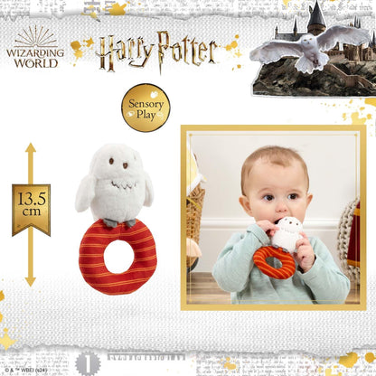 Rainbow Designs Harry Potter Hedwig Plush Baby Rattle - Soft Sensory Toy for Newborns – Suitable from Birth Ring Rattle for Early Development – Playtime and On-The-Go Companion
