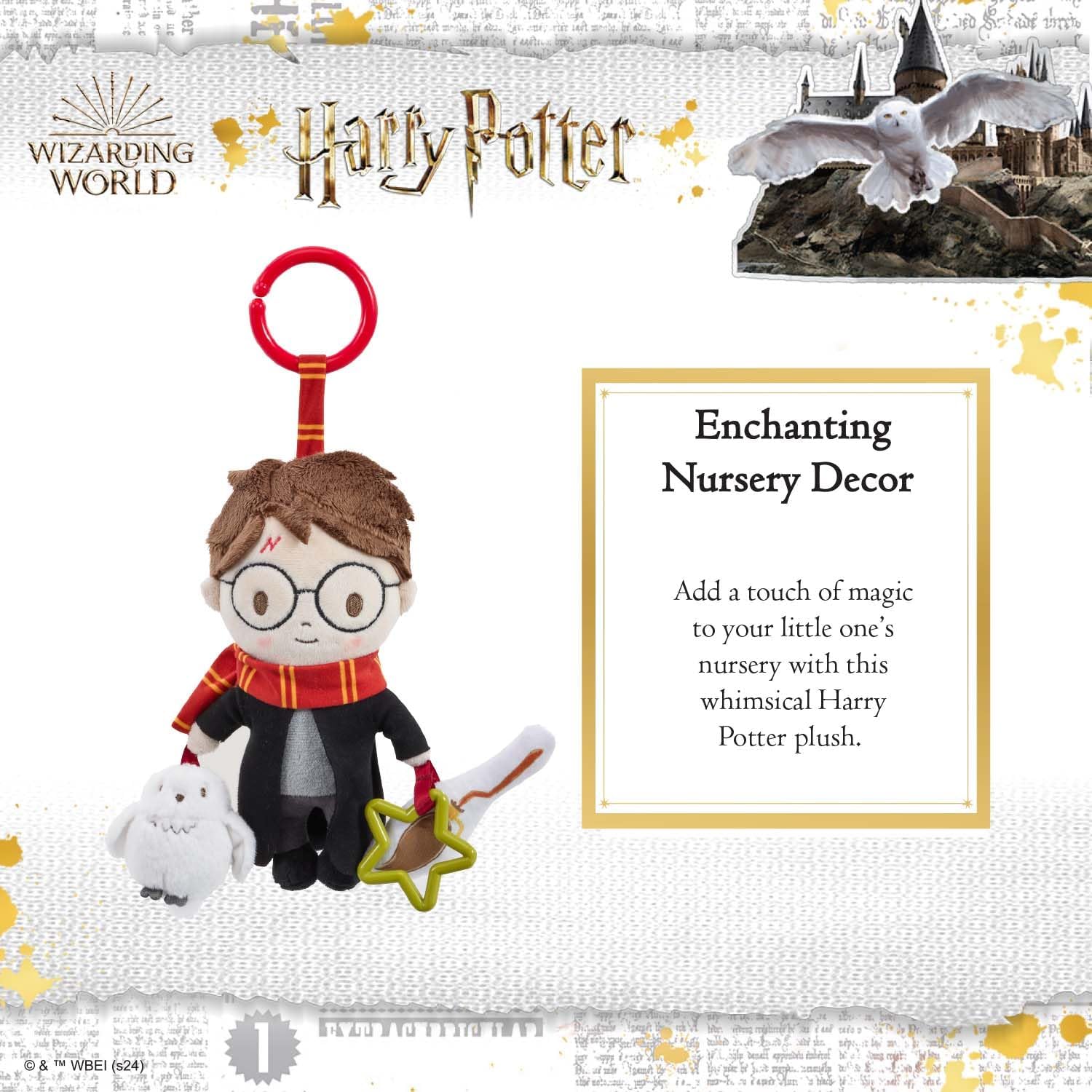 Harry Potter On the Go Activity Toy – Clip-on Pram and Pushchair Newborn Baby Toy with Crinkle Broomstick & Squeaky Owl - Sensory Harry Potter Toy for Babies, Buggy Attachment for Playtime Adventures