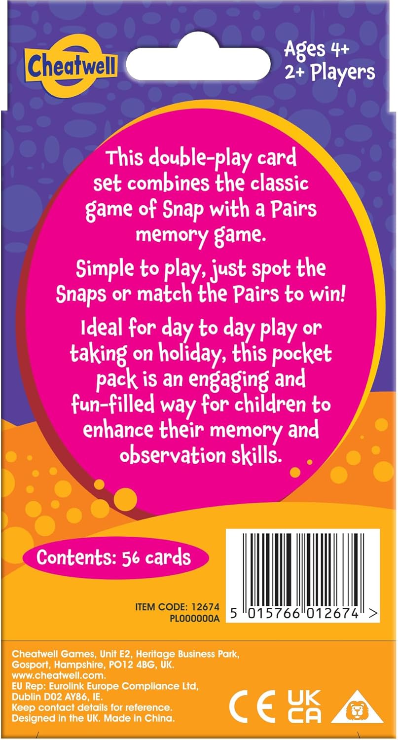 Cheatwell Games Snap + Pairs Unicorn Card Game - Classic Fun Game Of Snap With A Pairs Memory Game - For Ages 4 And Over, Red