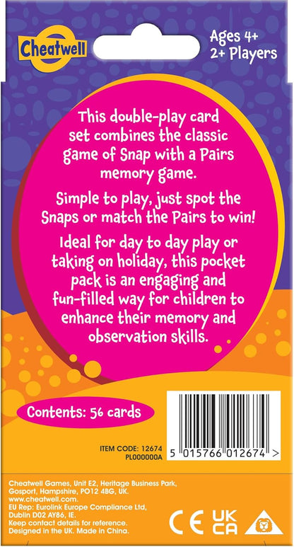 Cheatwell Games Snap + Pairs Unicorn Card Game - Classic Fun Game Of Snap With A Pairs Memory Game - For Ages 4 And Over, Red