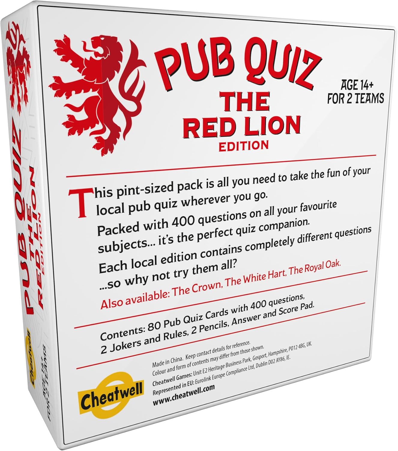 CHEATWELL GAMES The Red Lion Pub Quiz - 400 Questions - Comes With Answer Pad & Pencils - Ages 14+