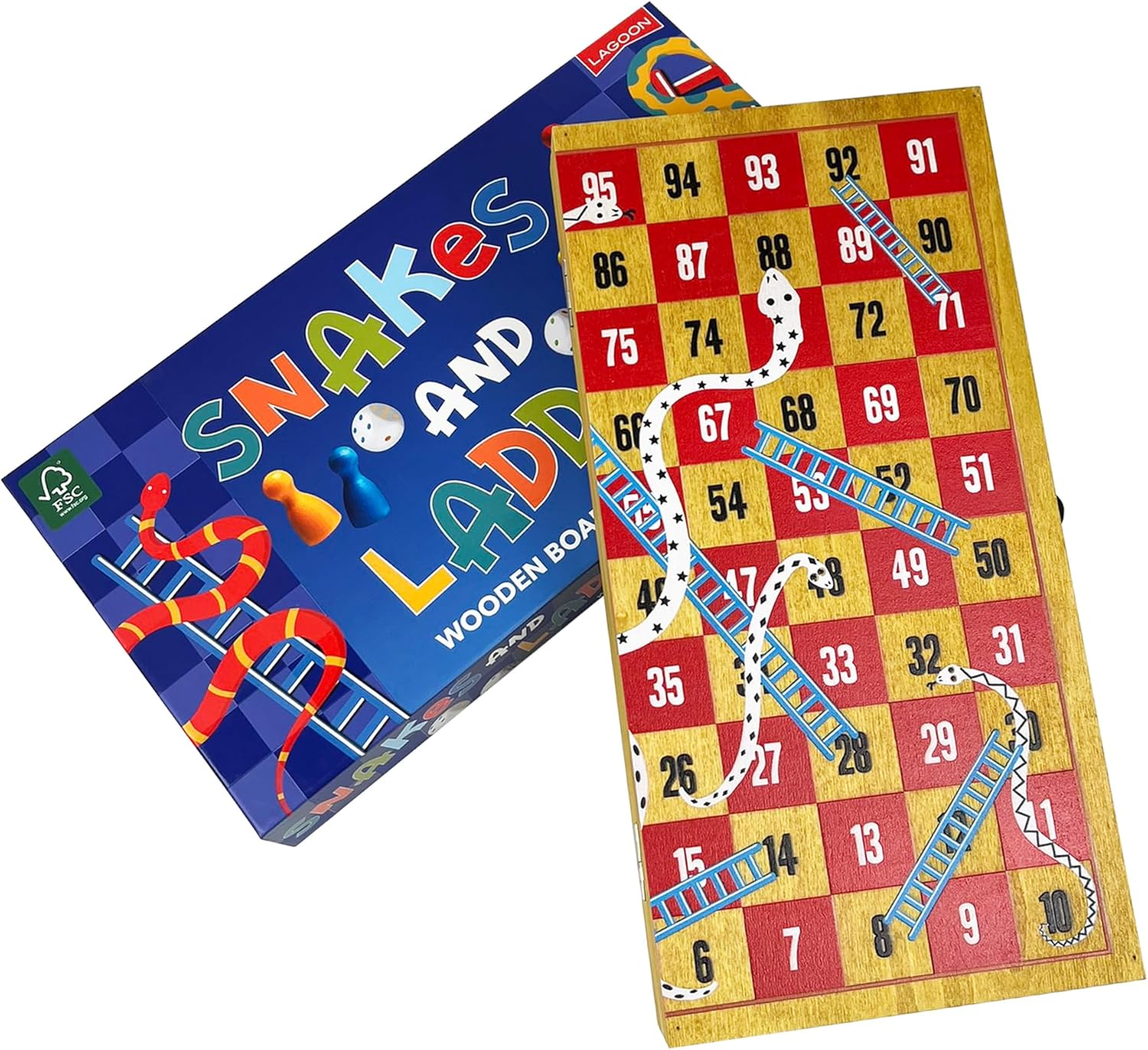 Lagoon Snakes and Ladders Wooden Board Game