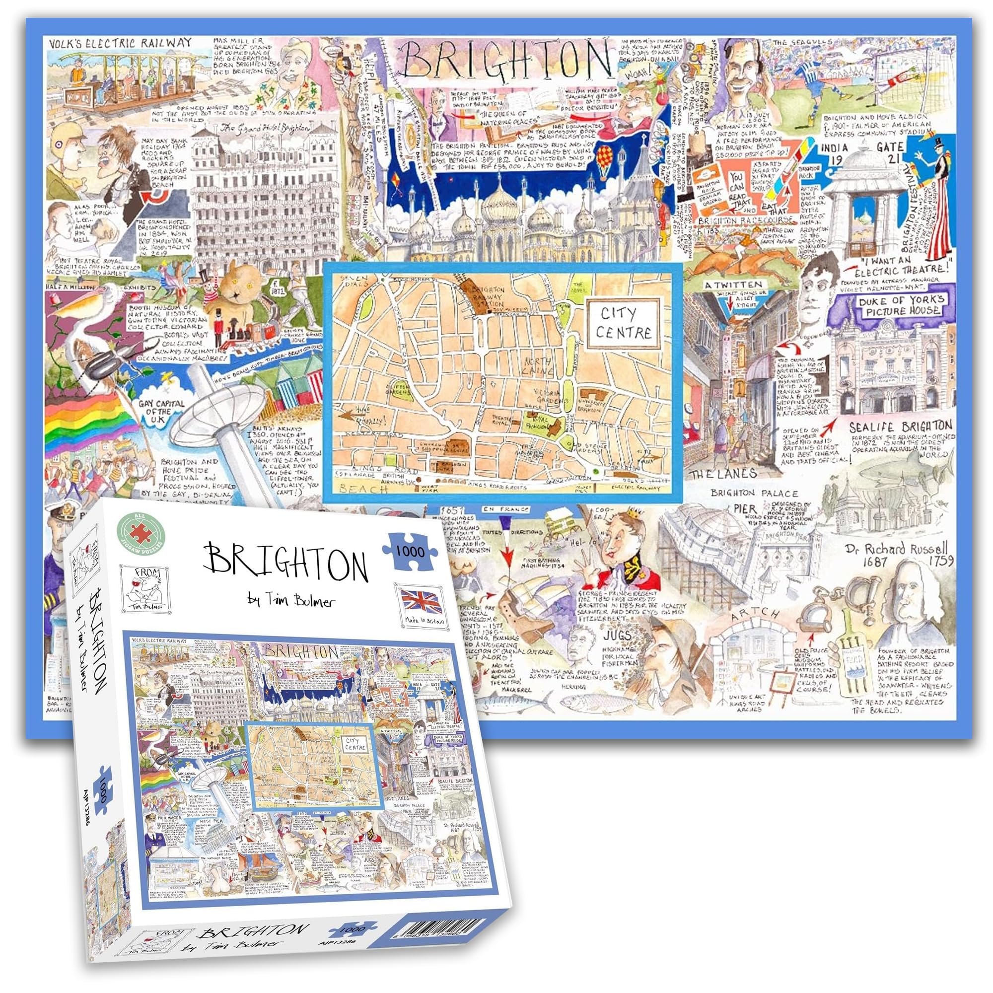 Comical Map Of Brighton, Artwork By Tim Bulmer - 1000 Piece Puzzle For Adults, Large Puzzle 66cm X 50cm In Size. Challenging To Complete But Fun And Humorous