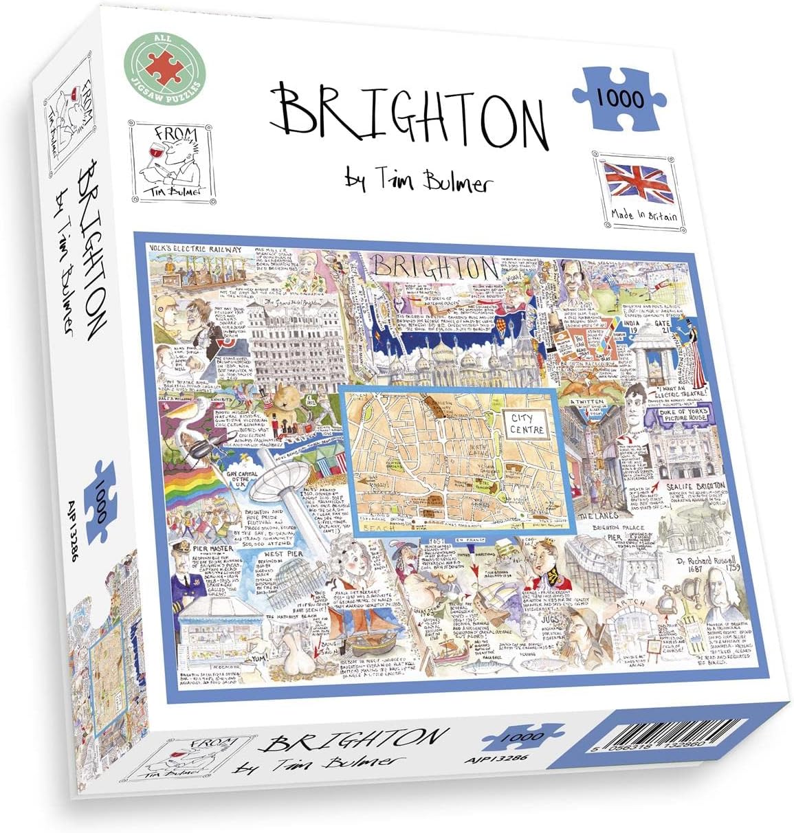 Comical Map Of Brighton, Artwork By Tim Bulmer - 1000 Piece Puzzle For Adults, Large Puzzle 66cm X 50cm In Size. Challenging To Complete But Fun And Humorous