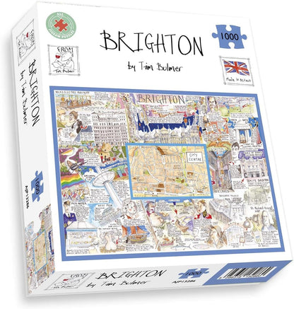 Comical Map Of Brighton, Artwork By Tim Bulmer - 1000 Piece Puzzle For Adults, Large Puzzle 66cm X 50cm In Size. Challenging To Complete But Fun And Humorous