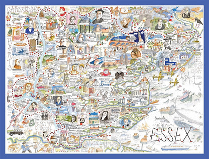 Comical Map Of Essex, Artwork By Tim Bulmer - 1000 Piece Puzzle For Adults, Large Puzzle 66cm X 50cm In Size. Challenging To Complete But Fun And Humorous