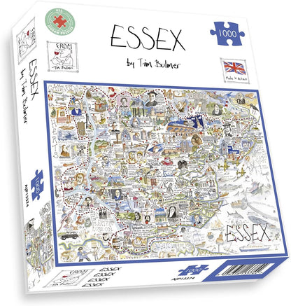 Comical Map Of Essex, Artwork By Tim Bulmer - 1000 Piece Puzzle For Adults, Large Puzzle 66cm X 50cm In Size. Challenging To Complete But Fun And Humorous