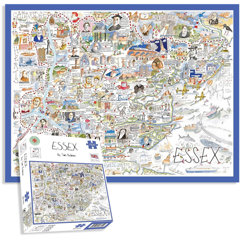 Comical Map Of Essex, Artwork By Tim Bulmer - 1000 Piece Puzzle For Adults, Large Puzzle 66cm X 50cm In Size. Challenging To Complete But Fun And Humorous