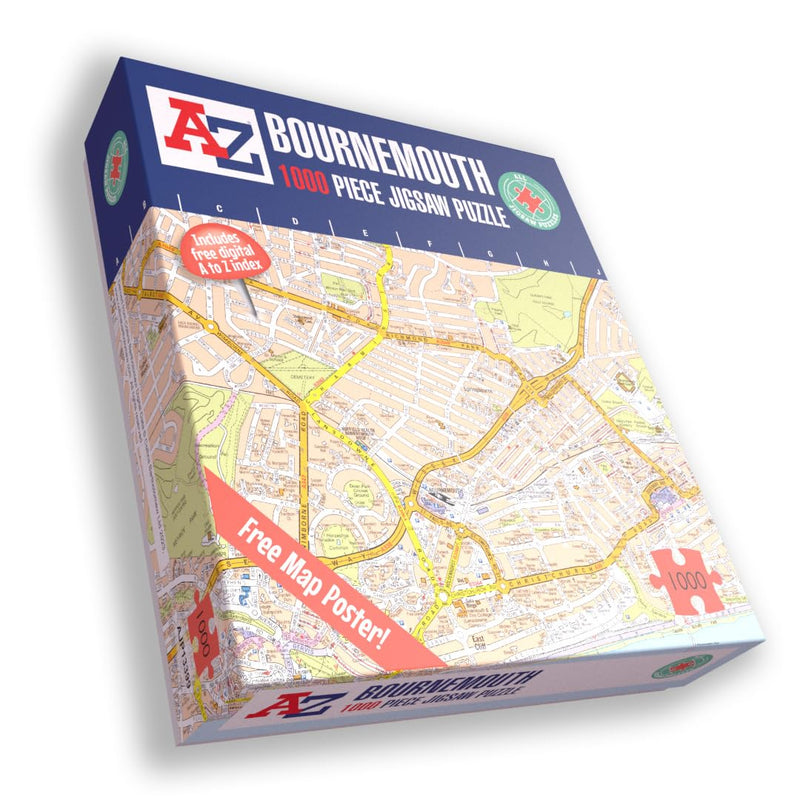 A to Z Map of Bournemouth Jigsaw Puzzle For Adults - 1000 Piece Jigsaw Puzzle Gift - Map jigsaw Puzzles, Map Gift