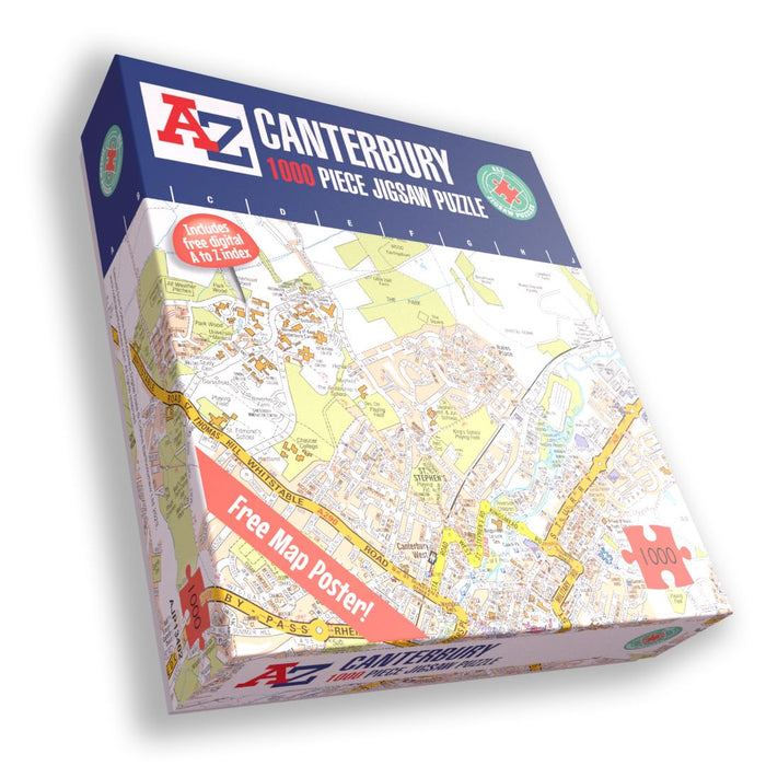 A to Z Map of Canterbury Jigsaw Puzzle For Adults - 1000 Piece Jigsaw Puzzle Gift - Map jigsaw Puzzles, Map Gift