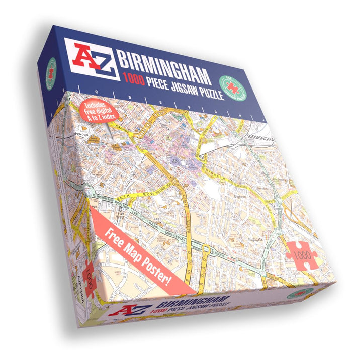 A to Z Map of Birmingham Jigsaw Puzzle For Adults - 1000 Piece Jigsaw Puzzle Gift - Map jigsaw Puzzles, Map Gift