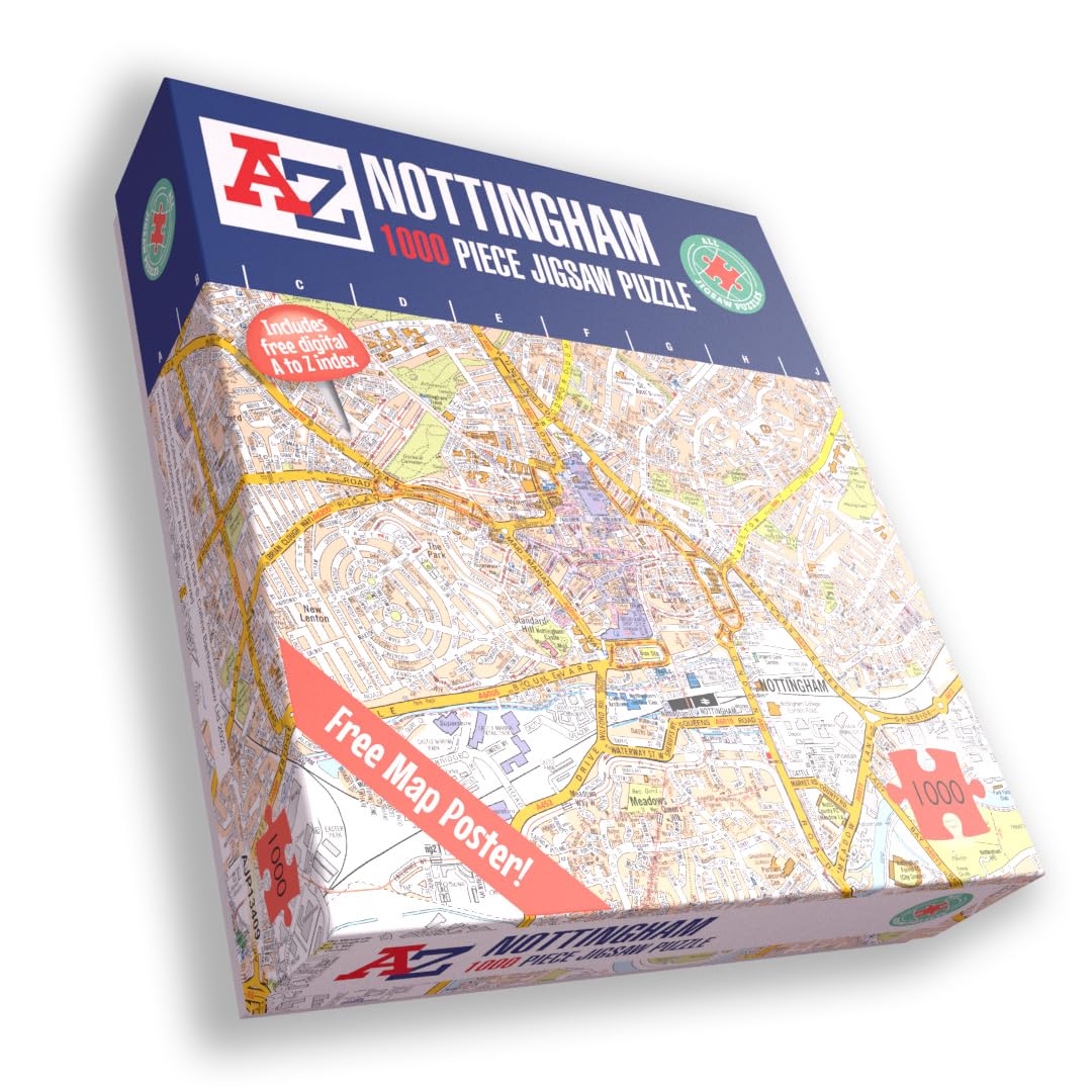 A to Z Map of Nottingham Jigsaw Puzzle For Adults - 1000 Piece Jigsaw Puzzle Gift - Map jigsaw Puzzles, Map Gift