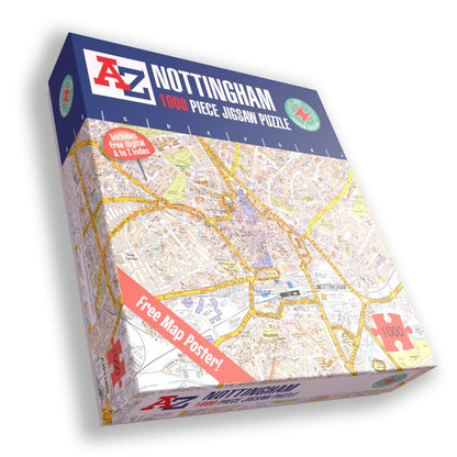 A to Z Map of Nottingham Jigsaw Puzzle For Adults - 1000 Piece Jigsaw Puzzle Gift - Map jigsaw Puzzles, Map Gift