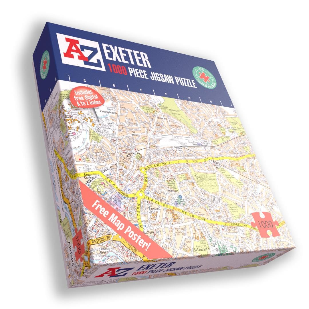 A to Z Map of Exeter Jigsaw Puzzle For Adults - 1000 Piece Jigsaw Puzzle Gift - Map jigsaw Puzzles, Map Gift