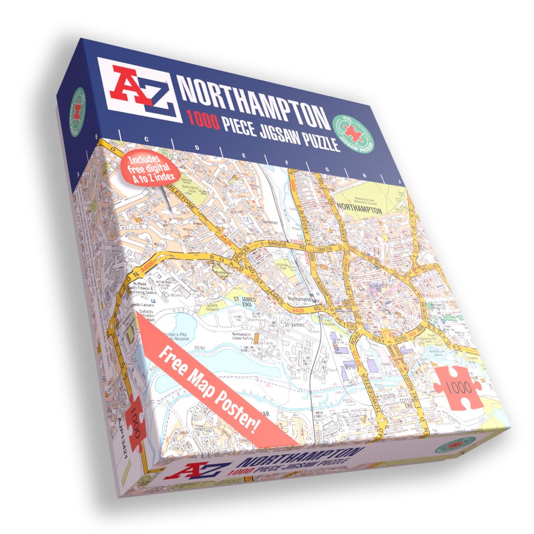 A to Z Map of Northampton Jigsaw Puzzle For Adults - 1000 Piece Jigsaw Puzzle Gift - Map jigsaw Puzzles, Map Gift