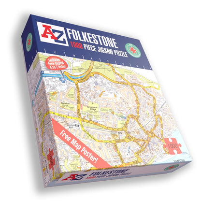 A to Z Map of Folkstone Jigsaw Puzzle For Adults - 1000 Piece Jigsaw Puzzle Gift - Map jigsaw Puzzles, Map Gift