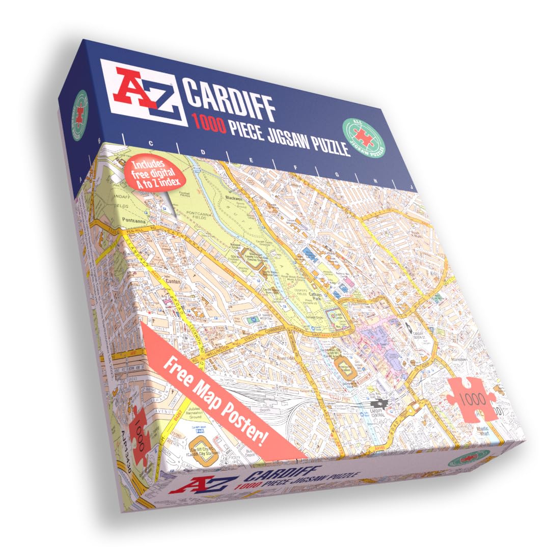 A to Z Map of Cardiff Jigsaw Puzzle For Adults - 1000 Piece Jigsaw Puzzle Gift - Map jigsaw Puzzles, Map Gift