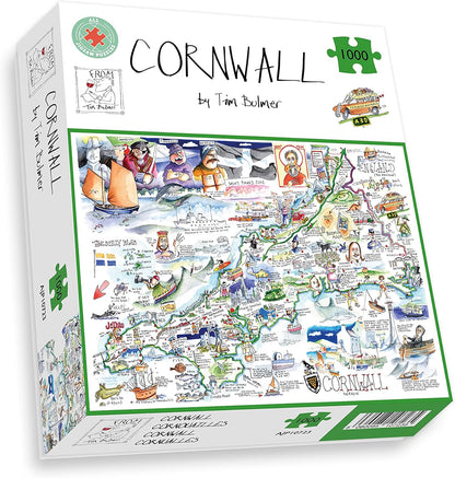 Comical Map Of Cornwall, Artwork By Tim Bulmer - 1000 Piece Puzzle For Adults, Large Puzzle 66cm X 50cm In Size. Challenging To Complete But Fun And Humorous