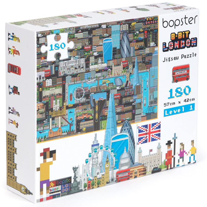 Jigsaw Puzzles for Kids 180 Pieces London Puzzle for Kids - 8-bit Retro Style Jigsaw Puzzle London - Kids Puzzles Made with 100% Recycled Cardboard - Level 1 by bopster