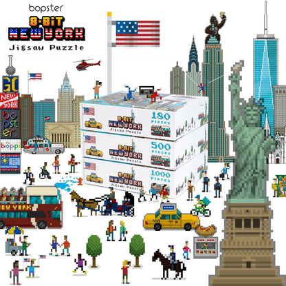 Jigsaw Puzzles for Kids 180 Piece New York Jigsaw Puzzle - 8-bit Retro Style New York Puzzle - Kids Puzzles Made with 100% Recycled Cardboard - Level 1 by bopster