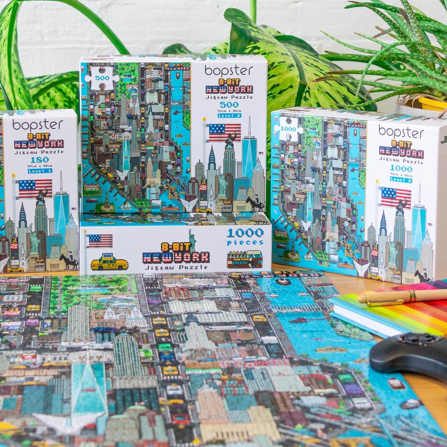 Jigsaw Puzzles for Kids 180 Piece New York Jigsaw Puzzle - 8-bit Retro Style New York Puzzle - Kids Puzzles Made with 100% Recycled Cardboard - Level 1 by bopster