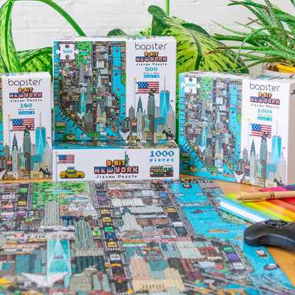 Jigsaw Puzzles for Kids 180 Piece New York Jigsaw Puzzle - 8-bit Retro Style New York Puzzle - Kids Puzzles Made with 100% Recycled Cardboard - Level 1 by bopster