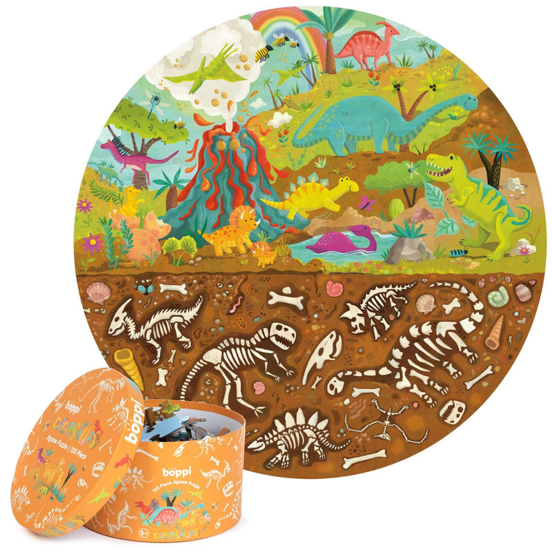Boppi puzzles for 5+ year olds / 150 Piece Round Circle Jigsaw Puzzles for Kids Aged 5-8 Made with 100% Recycled Card – Dinosaur