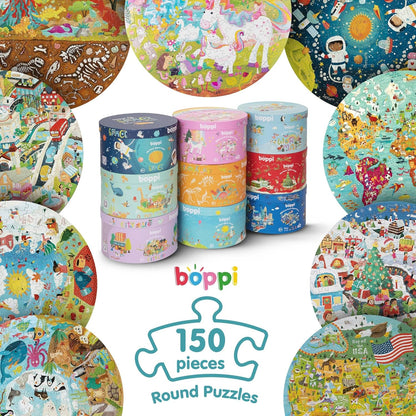 Boppi puzzles for 5+ year olds / 150 Piece Round Circle Jigsaw Puzzles for Kids Aged 5-8 Made with 100% Recycled Card – Dinosaur